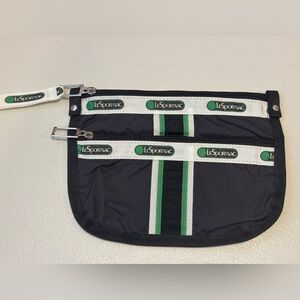 LeSportsac Pouch Bag Black, Green and White Accents